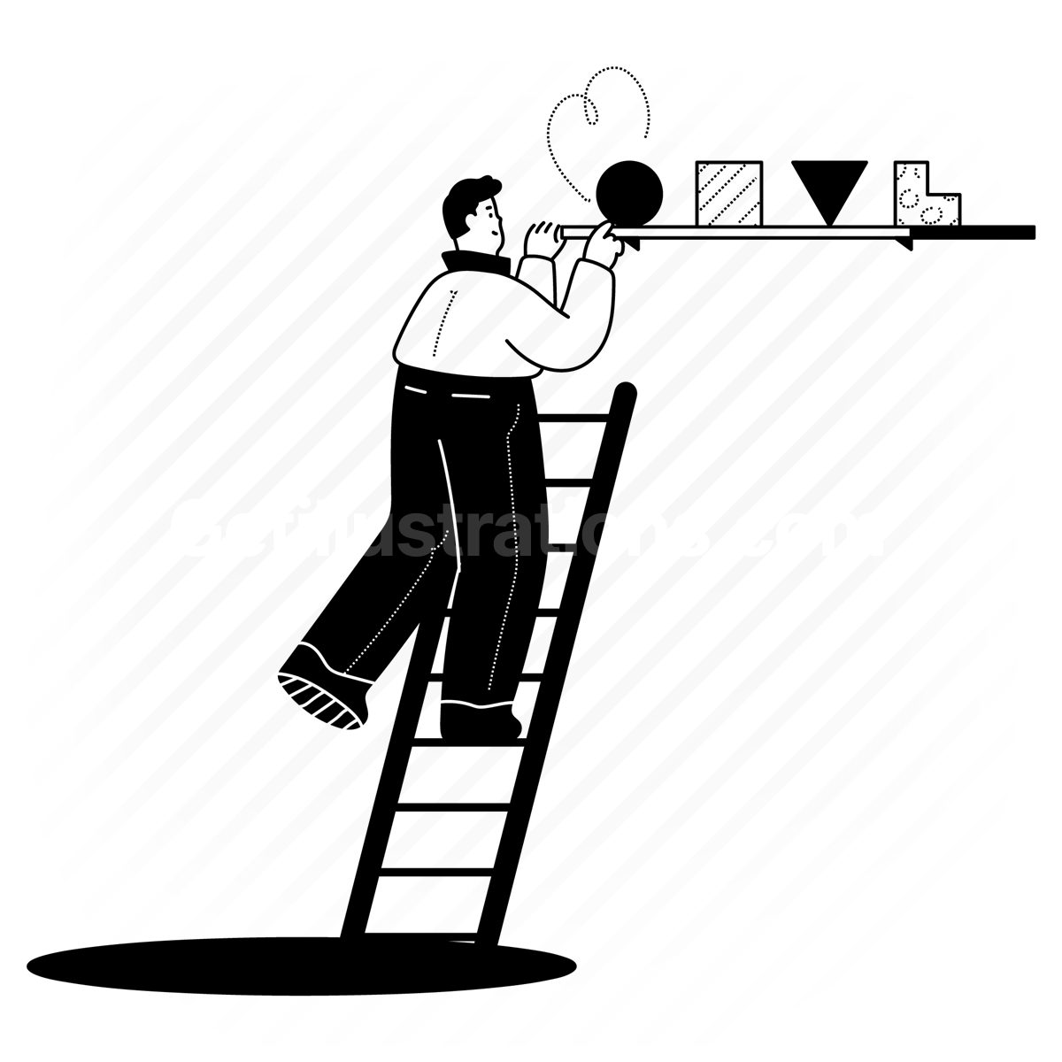 product, item, browse, view, ladder, climb, man, people